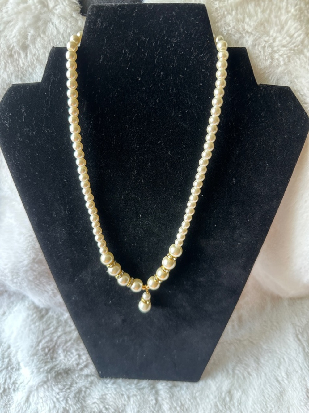 Classic Cream Pearl Necklace with Drop Accent